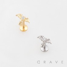 BAT WINGS SMALL DANGLING CHARM 316L SURGICAL STEEL THREADLESS PUSH-PIN LABRET SET